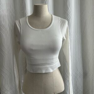 Lululemon White Ribbed Long Sleeve Crop Top